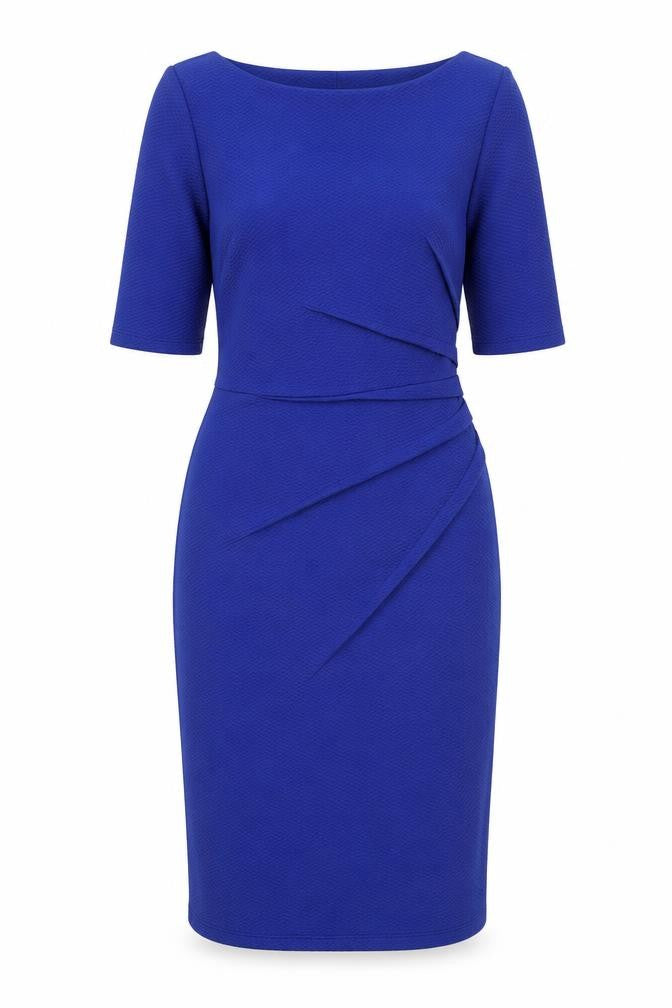 Front view of W9 Women's Blue Sheath Dress, size 10, Elegant Workwear