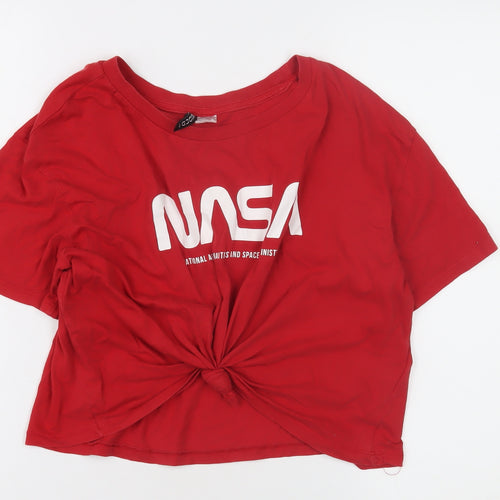 H&M Women's Red NASA Cropped T-Shirt Size 12