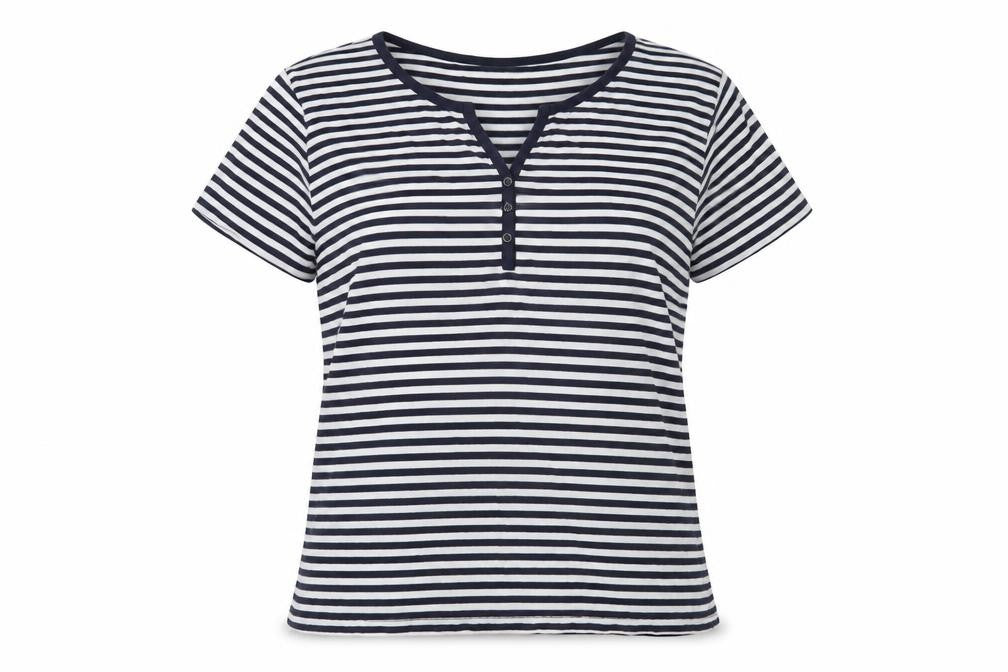 Front view of EWM Women's Multicoloured Striped T-Shirt, size M, Casual