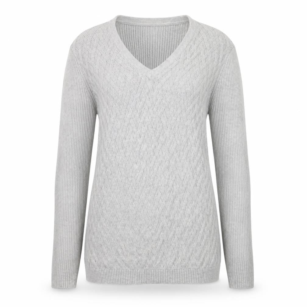 Front view of Lands' End Women's Grey V-Neck jumper, size 8