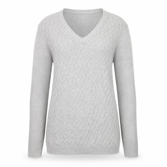Front view of Lands' End Women's Grey V-Neck jumper, size 8