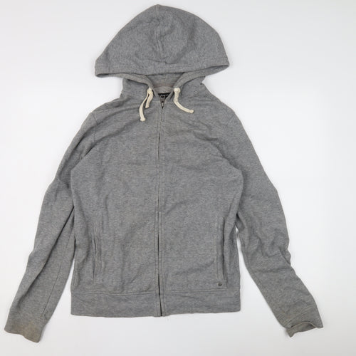 AllSaints Men's Grey Hoodie Small Zip Cotton Blend