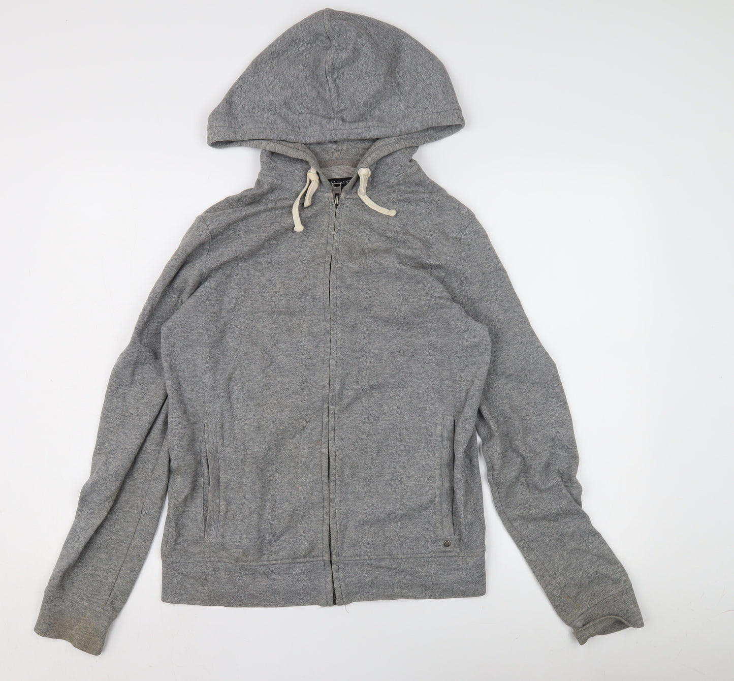 AllSaints Men's Grey Hoodie Small Zip Cotton Blend