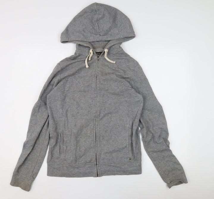 AllSaints Men's Grey Hoodie Small Zip Cotton Blend