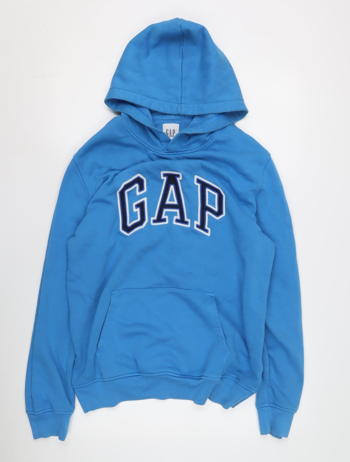 GAP Men's Blue Pullover Hoodie L - Logo, Fleece