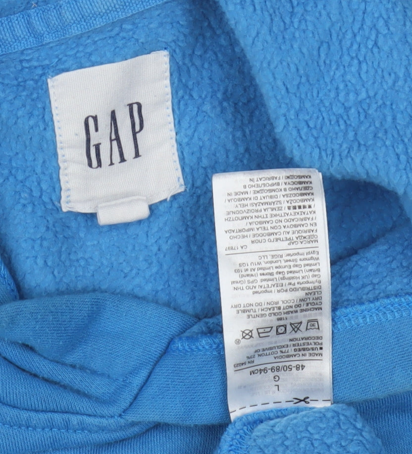 GAP Men's Blue Pullover Hoodie L - Logo, Fleece