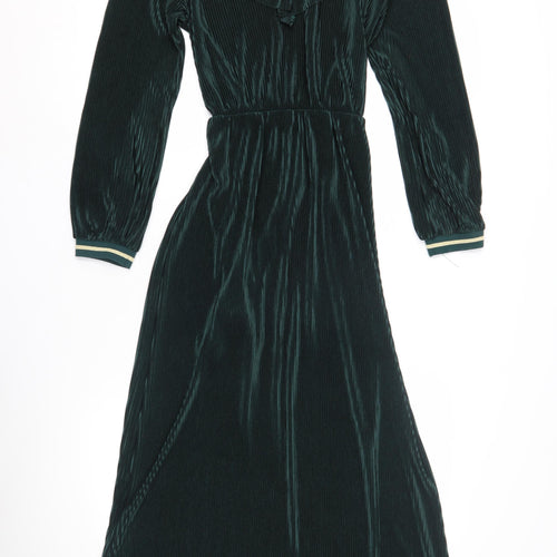 Purple's Paris Women Green M Ruffle Dress Long Sleeve