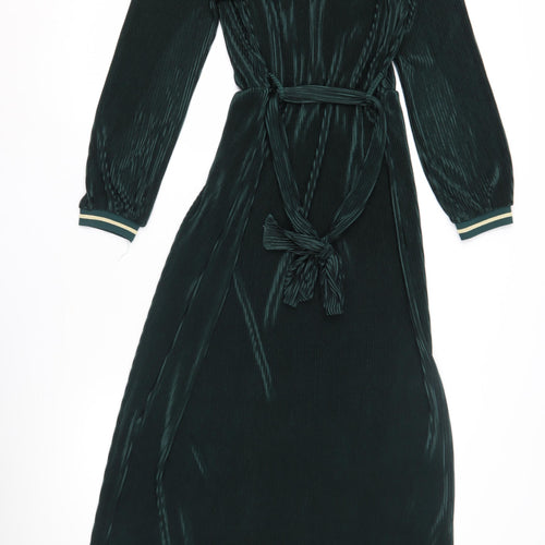 Purple's Paris Women Green M Ruffle Dress Long Sleeve