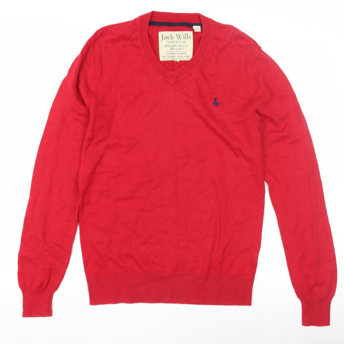 Jack Wills Men's Red Pullover Jumper, S, V-Neck, Logo
