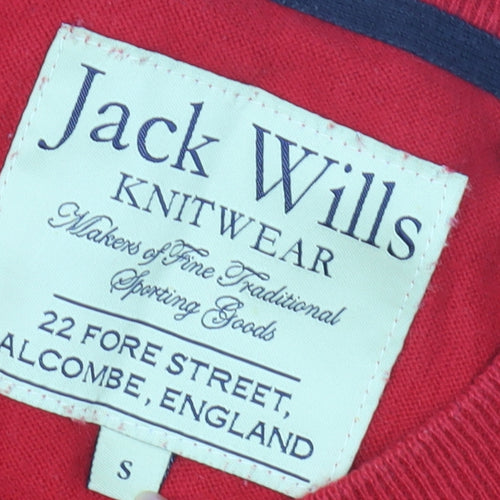 Jack Wills Men's Red Pullover Jumper, S, V-Neck, Logo