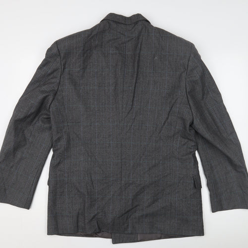 Jaeger Men's Grey Checked Wool Blazer, 52S, Elegant Formal Style