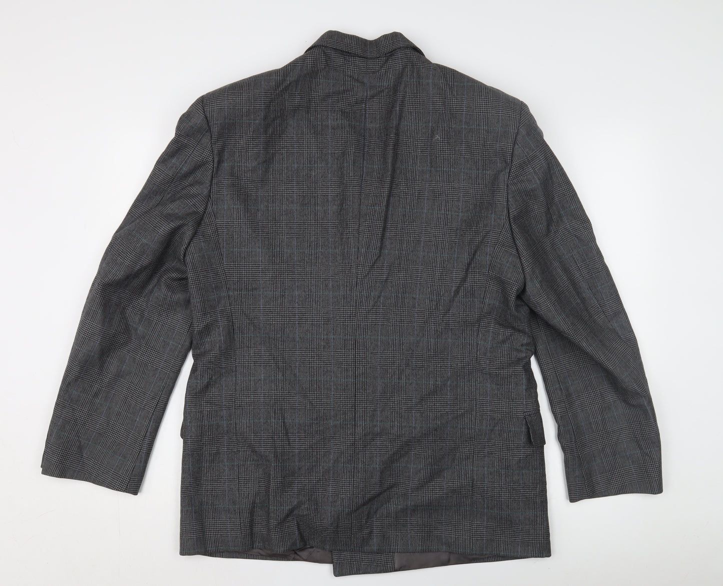 Jaeger Men's Grey Checked Wool Blazer, 52S, Elegant Formal Style