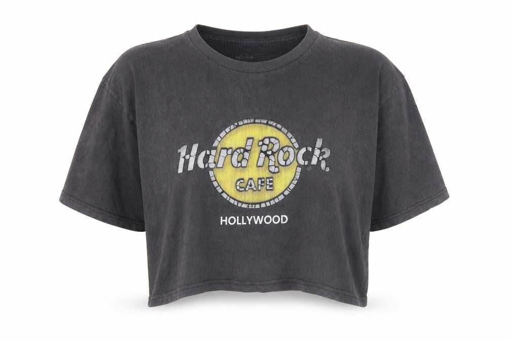 Front view of Hard Rock Cafe Black Cropped T-Shirt unisex l