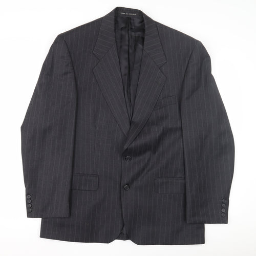 Dechamps Men's Grey Short Blazer, Wool, Size 40 Short, Pinstripe