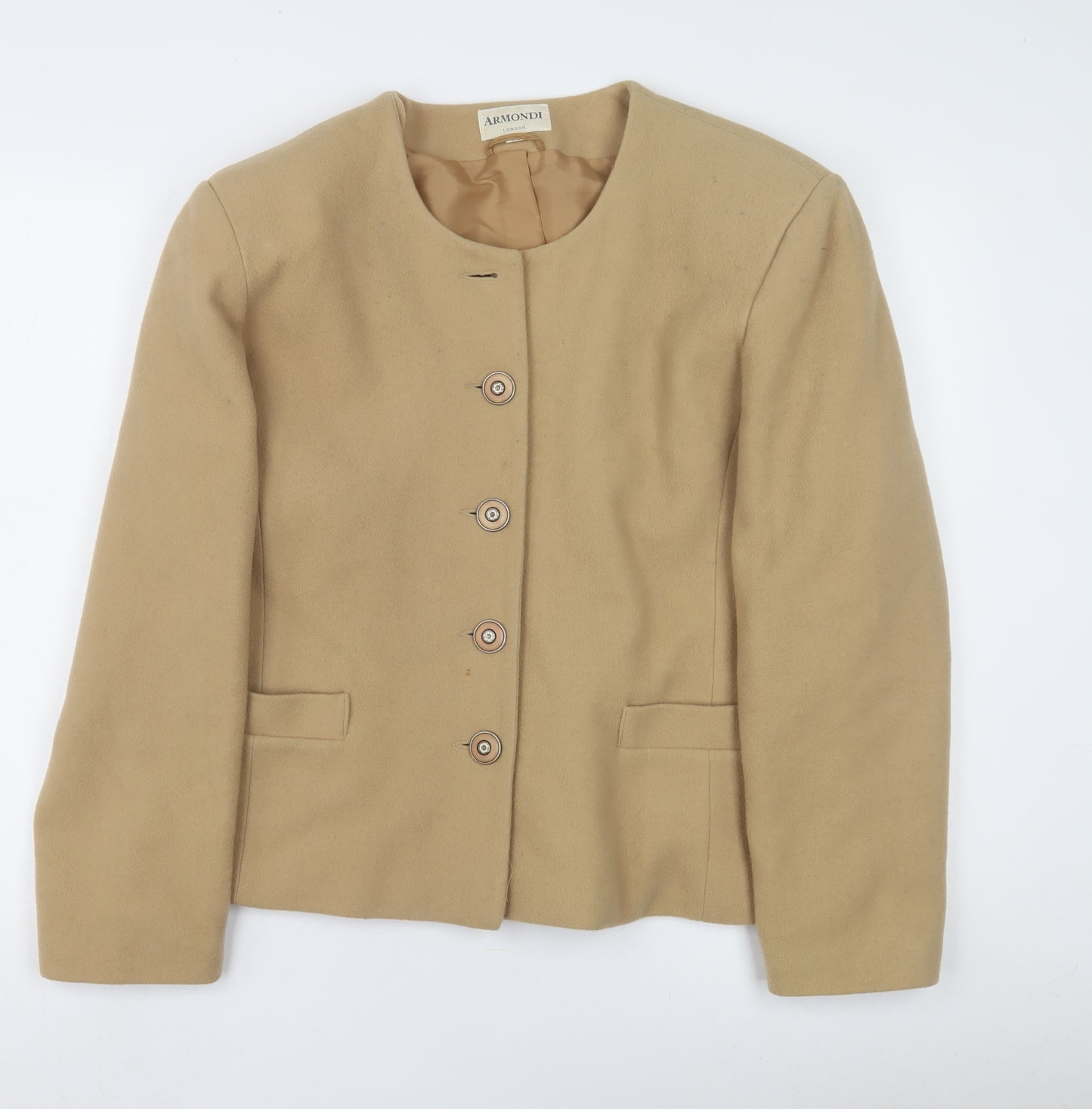 Armondi Women's Beige Wool Buttoned Jacket Size 16