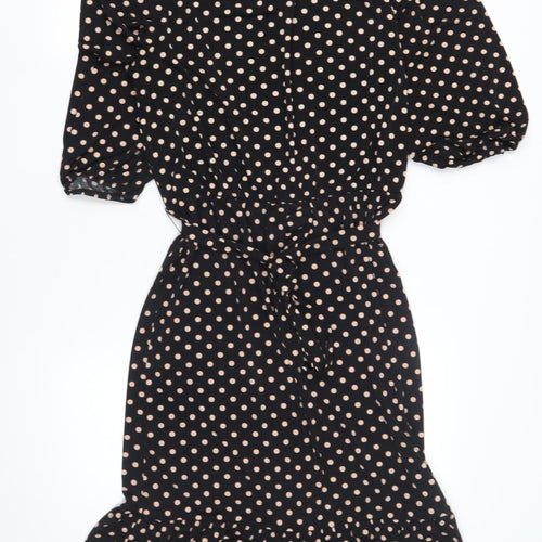 Oasis Women's Black Polka Dot Fit & Flare Dress L