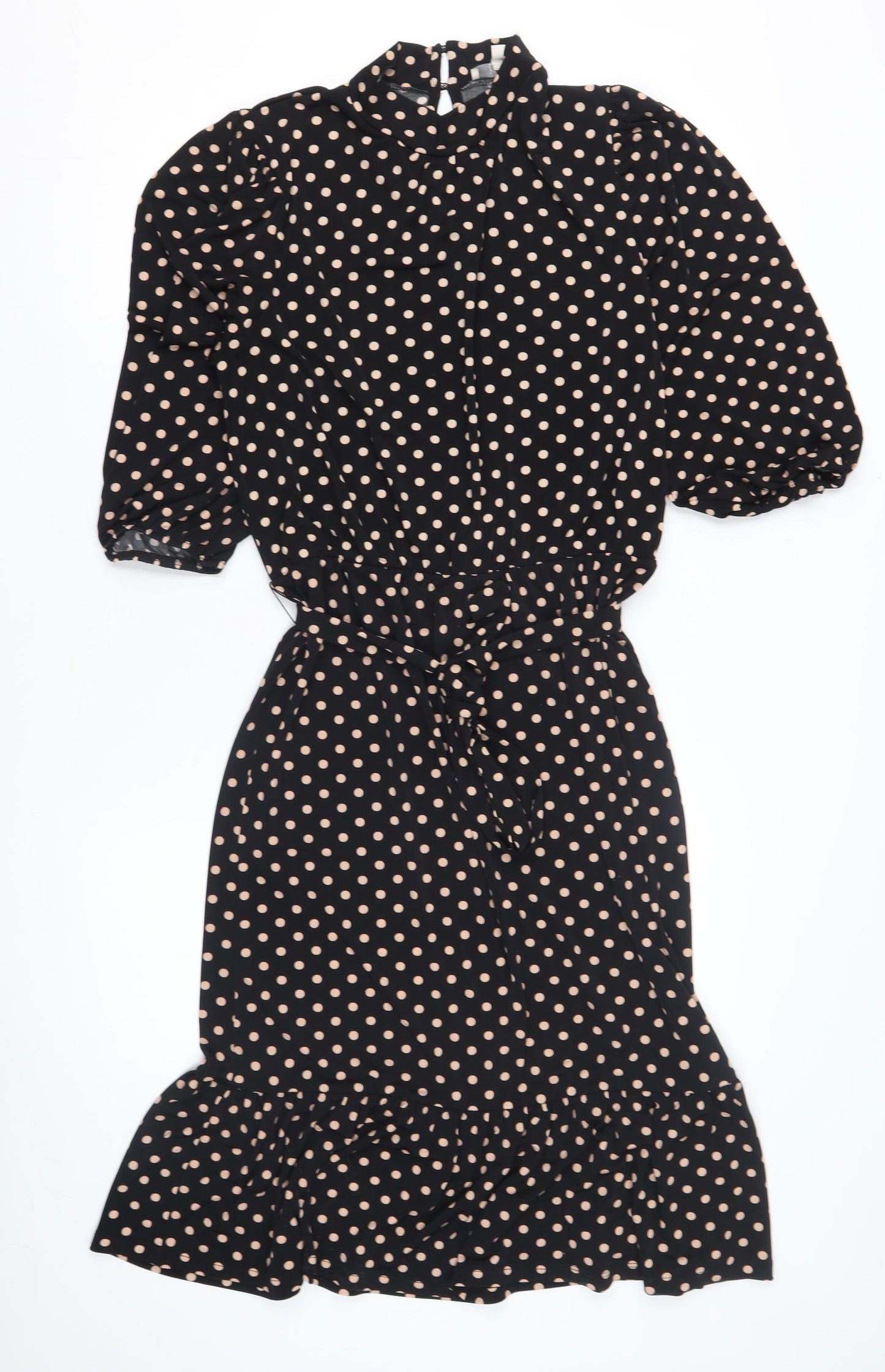 Oasis Women's Black Polka Dot Fit & Flare Dress L