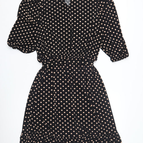 Oasis Women's Black Polka Dot Fit & Flare Dress L