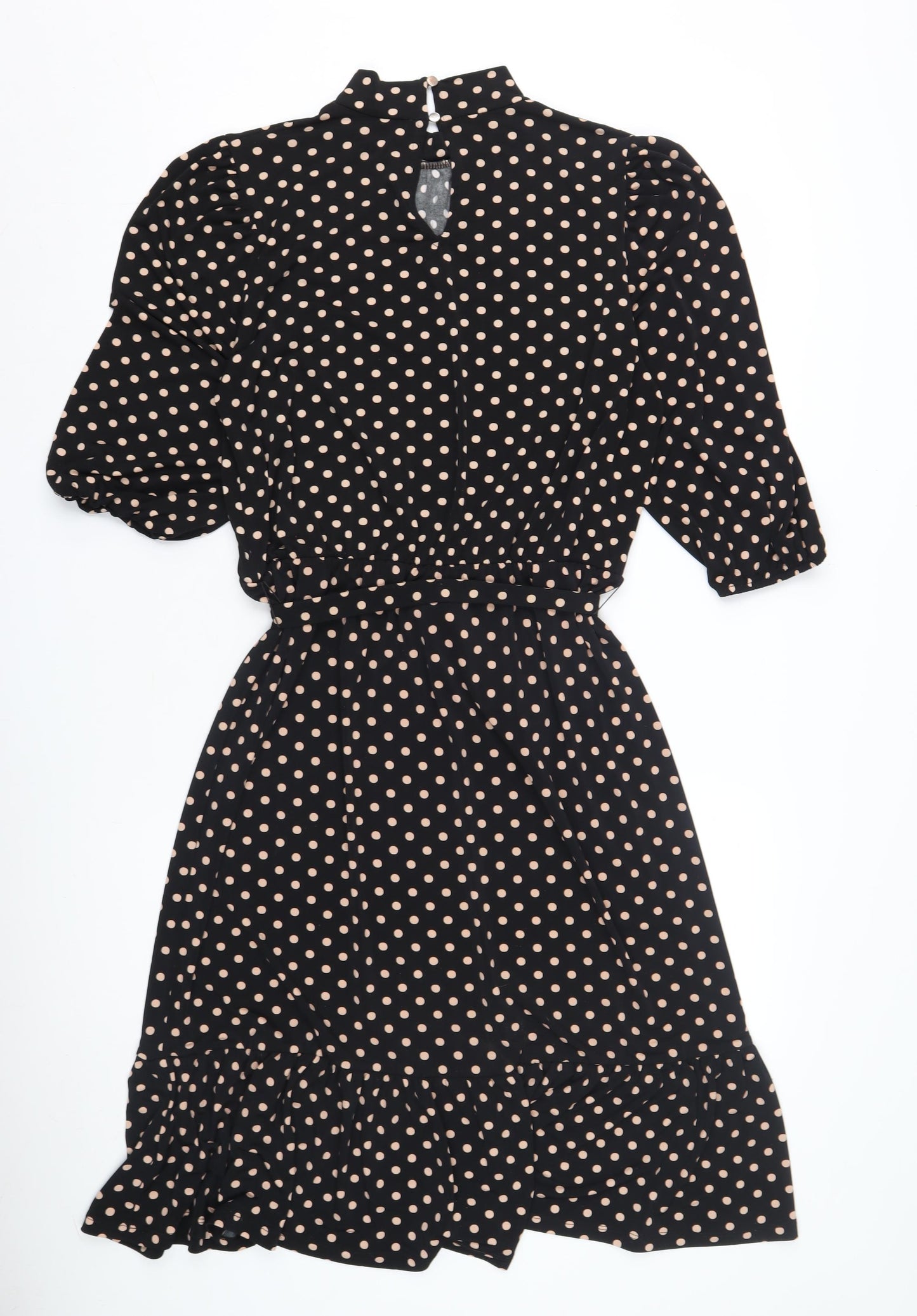 Oasis Women's Black Polka Dot Fit & Flare Dress L