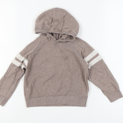 Next Boys Beige Striped Hoodie 2-3 Years Cotton Pullover