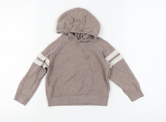 Next Boys Beige Striped Hoodie 2-3 Years Cotton Pullover