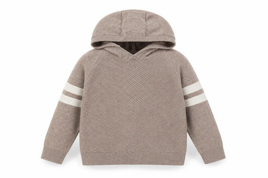 Next Boys Beige Striped Hoodie 2-3 Years Cotton Pullover