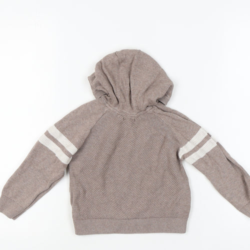 Next Boys Beige Striped Hoodie 2-3 Years Cotton Pullover