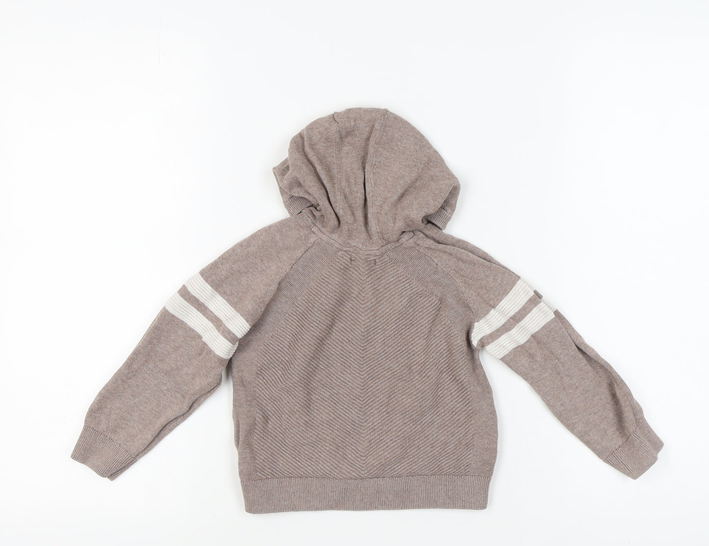 Next Boys Beige Striped Hoodie 2-3 Years Cotton Pullover