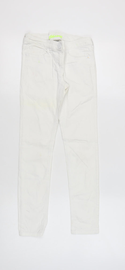 Next Girls White Jeans 11 Years Cotton Elastane Casual