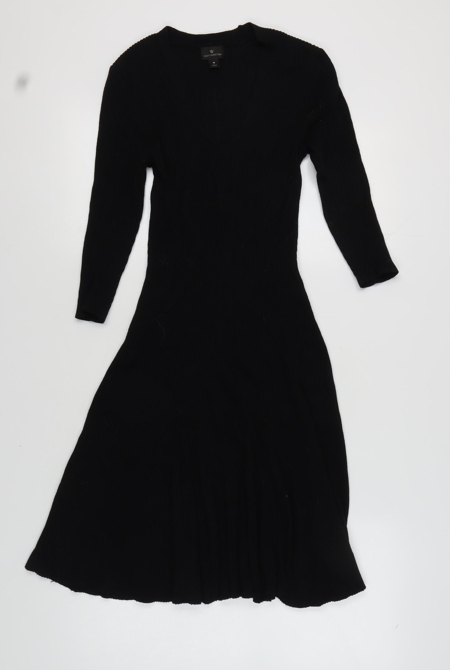 Worthington Women's Black V-Neck Long Sleeve Dress M