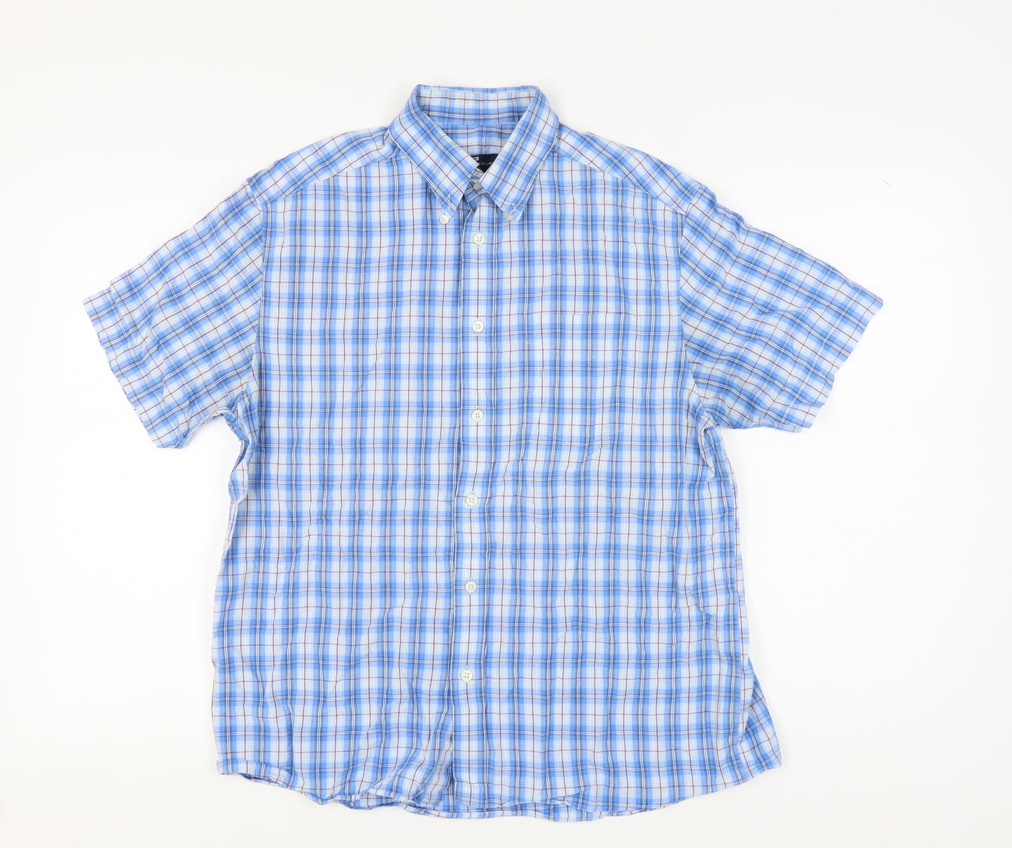 Marks and Spencer Men's Blue Check Short Sleeve Shirt L