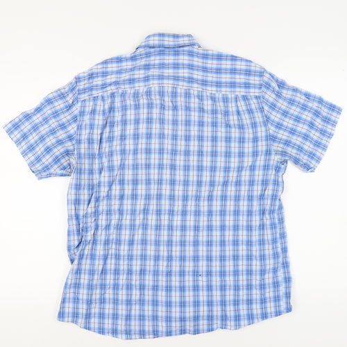 Marks and Spencer Men's Blue Check Short Sleeve Shirt L