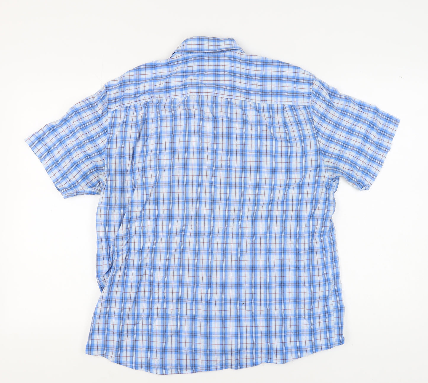 Marks and Spencer Men's Blue Check Short Sleeve Shirt L