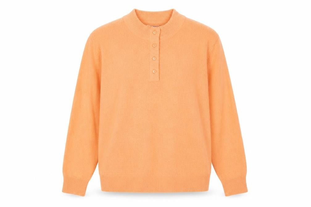 Front view of Damart Women's Orange XL Henley Wool Blend Jumper