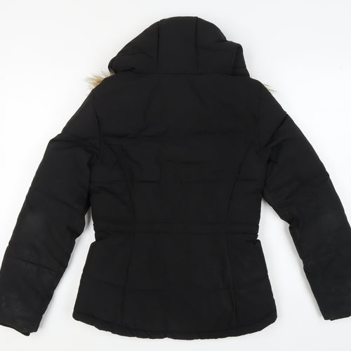 H&M Women's Black Puffer Jacket XS Fur Trim