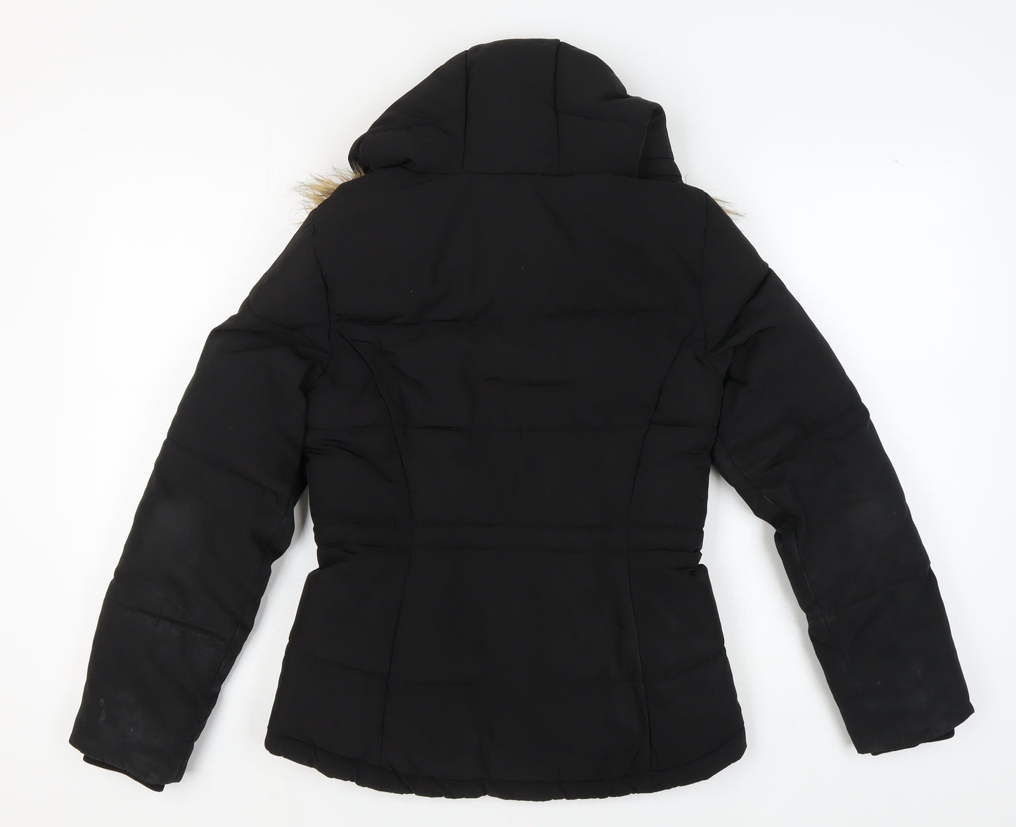 H&M Women's Black Puffer Jacket XS Fur Trim