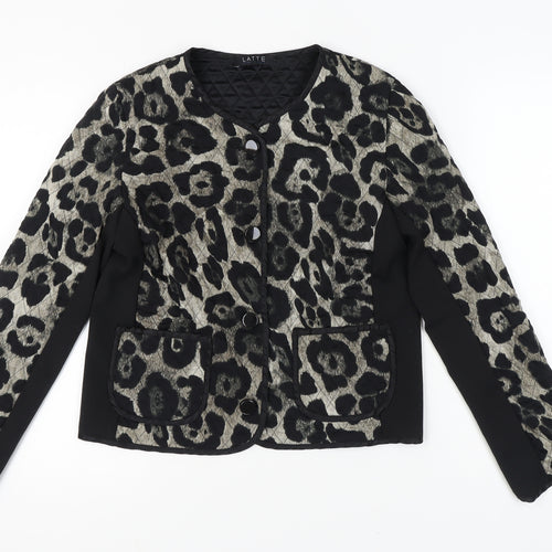 LATTE Women's Black Animal Print Jacket, Size L