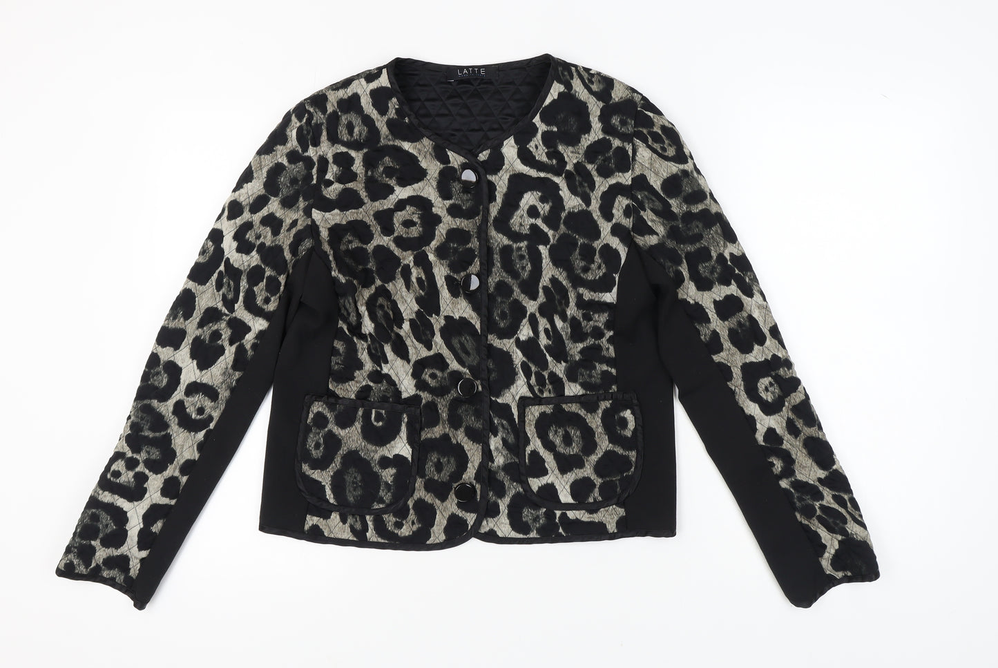 LATTE Women's Black Animal Print Jacket, Size L