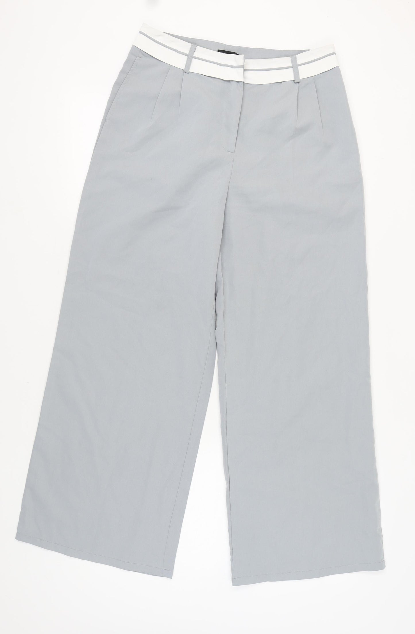 PrettyLittleThing Women's Grey Wide-Leg Trousers Size 10