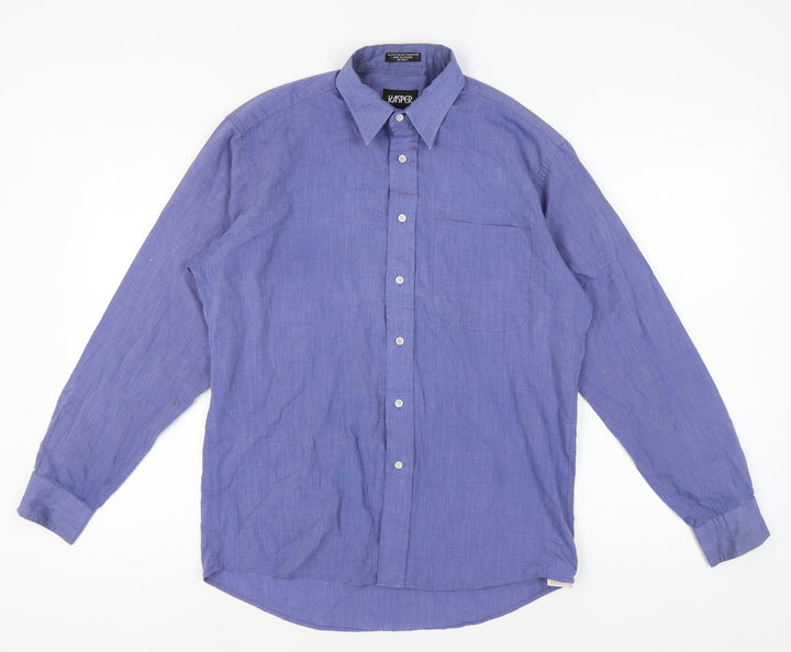 Kasper Men's Blue Long Sleeve Button-Up Shirt 15.5