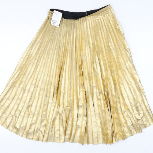 H&M Women's Gold Pleated Midi Skirt UK 10