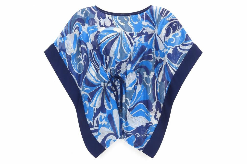 Front view of Ossie Clark Blue Floral Women's Cover Up, size 10