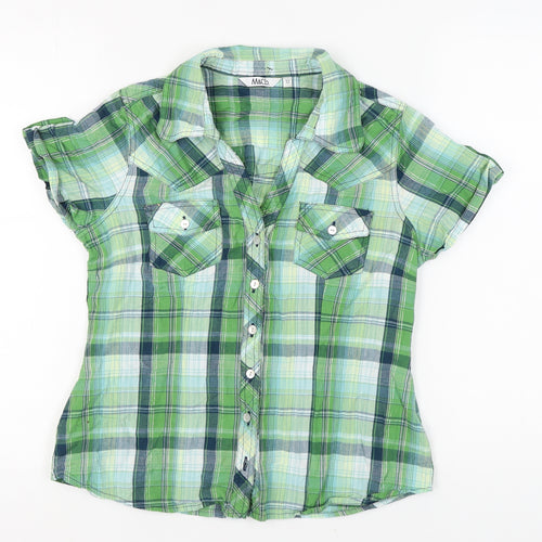 M&Co Women's Green Plaid Button-Up Cropped Shirt Size 12