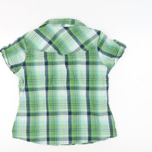M&Co Women's Green Plaid Button-Up Cropped Shirt Size 12