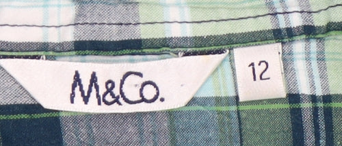 M&Co Women's Green Plaid Button-Up Cropped Shirt Size 12