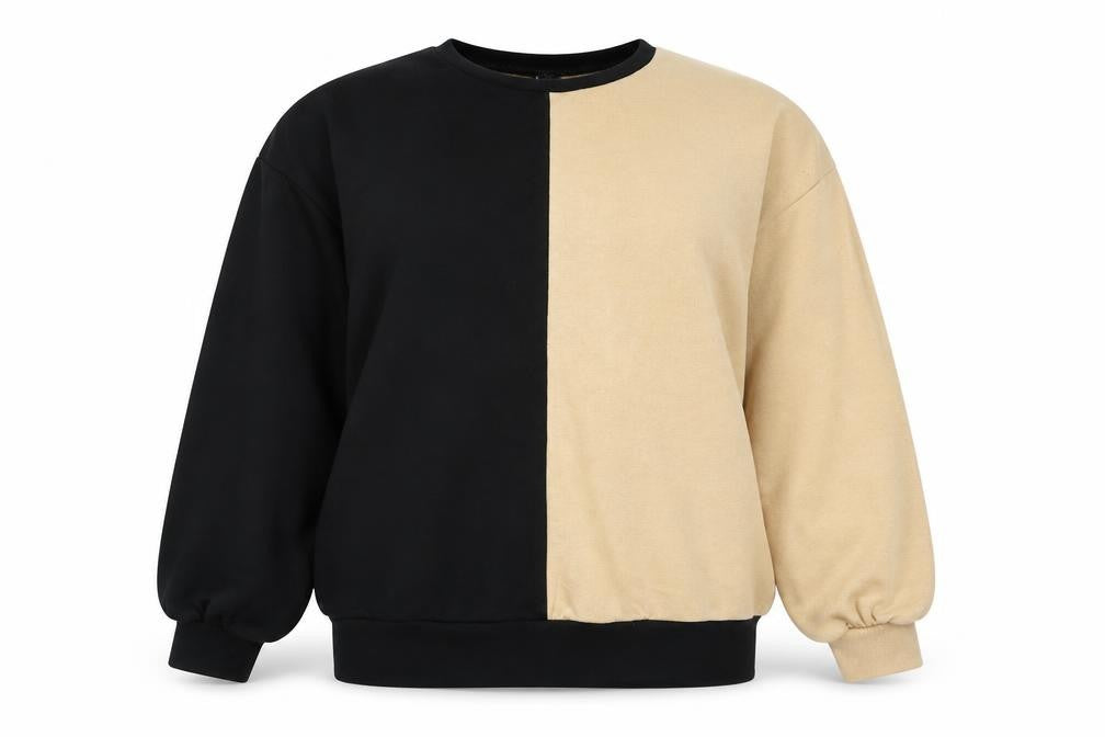 Front view of South Beach Women's Black Beige Colourblock Sweatshirt, size 8
