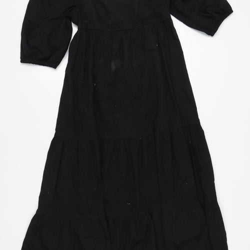 Zara Women Black Maxi Puff Sleeve Cotton Dress M
