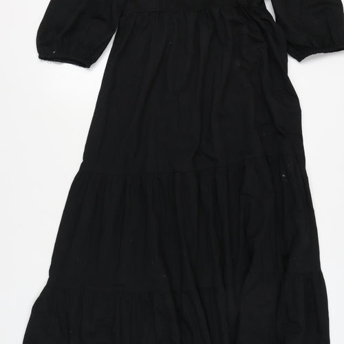 Zara Women Black Maxi Puff Sleeve Cotton Dress M