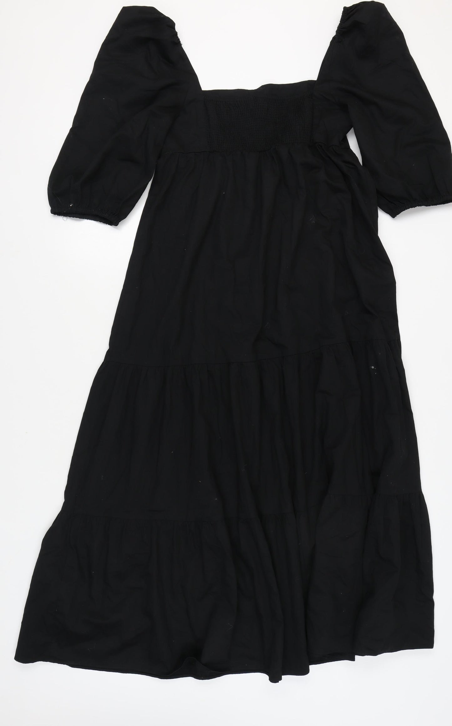 Zara Women Black Maxi Puff Sleeve Cotton Dress M
