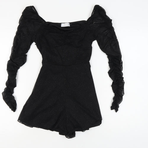 Quiz Women's Black Long Sleeve Ruffle Playsuit Size 10